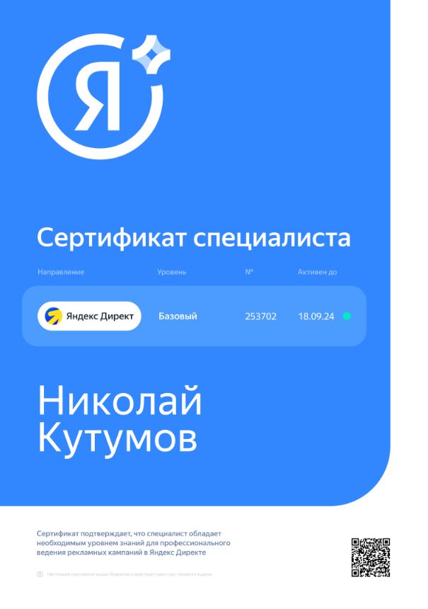 Николай Кутумов — Яндекс.Директ